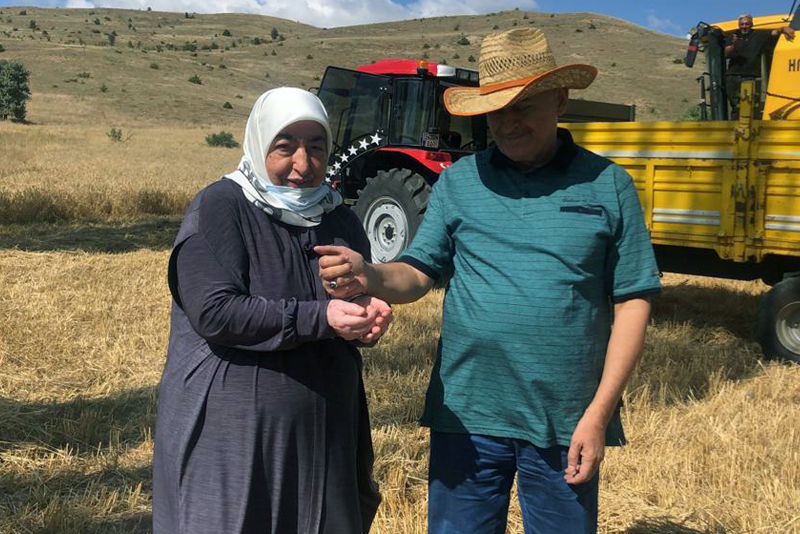 Binali Yıldırım biçerdöverle hasat yaptı